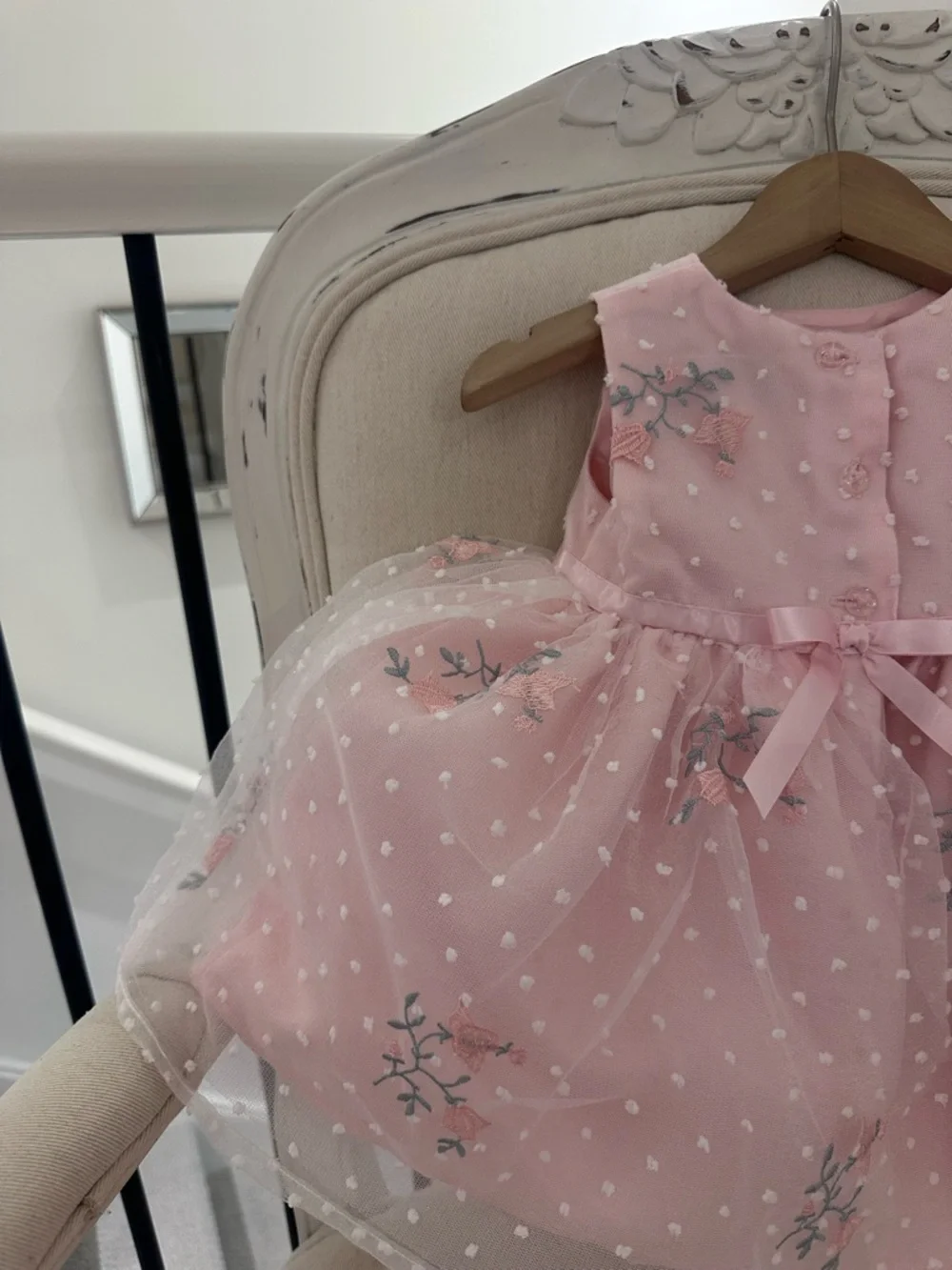 🦢 6~9 Mth Pink Tulle Princess Wedding Baby Dress with Matching Knit Bolero NWOT - Picture 10 of 16